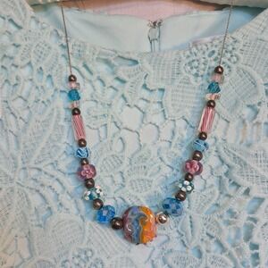 Lace‎ Dress Aqua Blue Floral Occasion Party Cocktail Dress Plus Necklace